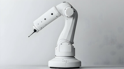 White Robotic Arm Against Light Gray Background