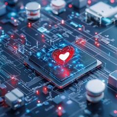A computer chip with a heart on it
