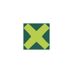 Obraz premium Simple green cross symbol on a dark green background often used for indicating cancellation or no options