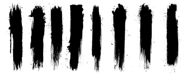 Black paint brush strokes isolated on white background. Paintbrush set template. Grunge texture effect.