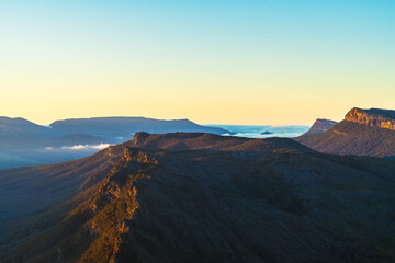 Grampians mountains peaks during sunrise viewed from Boroka Lookout, Grampians, Victoria