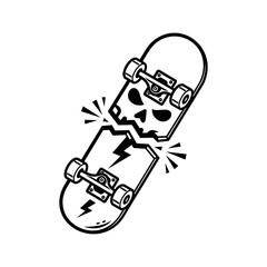 Broken Skateboard with Skull Graphic Design