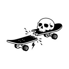 Broken Skateboard with Skull Graphic Design