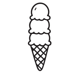 A detailed black and white vector of an ice cream cone, outlined clearly with bold black strokes conveying freshness and delightful treat.

