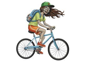 Undead Girl on a Bicycle A Spooky and Whimsical Illustration of a Zombie Girl Enjoying a Bike Ride, Perfect for Halloween, Spooky Decorations, or Whimsical Designs