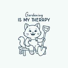 Cute gardening cat with shovel, gardening minimalist t shirt design