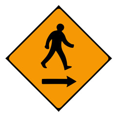 Pedestrian Crossing Warning Sign Right Direction isolated on white background
