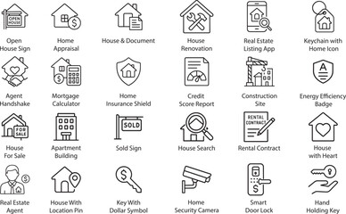 Real Estate Icons Vector Illustration, Isolated on White Background.