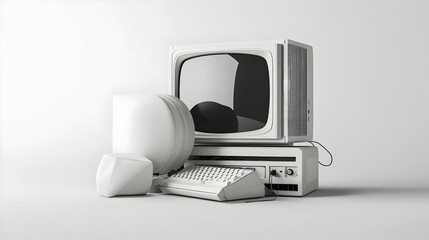 Vintage Computer Setup On Light Gray Background