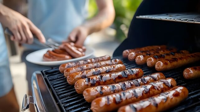 Delicious Grilled Sausages on BBQ Grill Summer Cookout Food