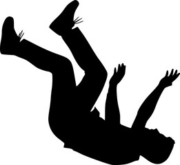 a man falling from sky into the air, vector silhouette, isolated white background
