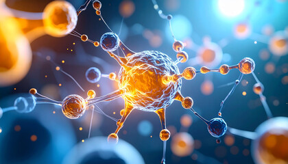 Illustration of a biological cell and molecular structure