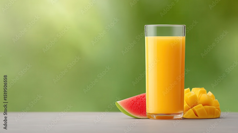 Poster refreshing tropical juice scene with watermelon and mango slices