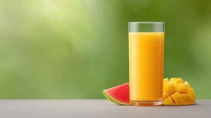Fototapeta premium Refreshing Tropical Juice Scene with Watermelon and Mango Slices