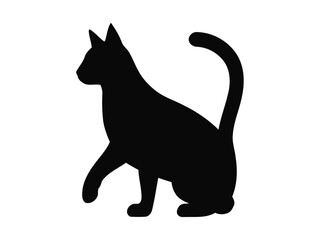 Black Cat Silhouette Simple Sitting Cat Vector Illustration, black cat on white background