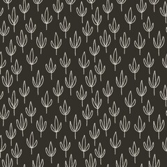 Botanical leaves seamless pattern on dark grey color background, scandinavian wallpaper, nursery design