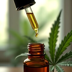 High-quality cannabis oil extraction process shown in detailed close-up, featuring a marijuana plant and dropper bottle - highlighting purity, wellness, and natural health benefits.