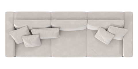 cream sectional lounge with pillows top view isolated.