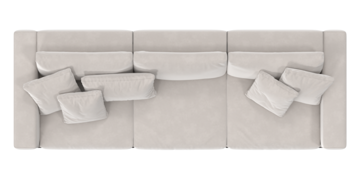 cream sectional lounge with pillows top view isolated.