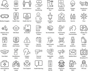 Healthcare and Medical Line Icons Vector Illustration on White Background
