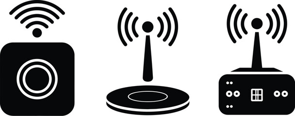 Three wireless charging methods inductive resonant and rf depicted as black and white vector icons