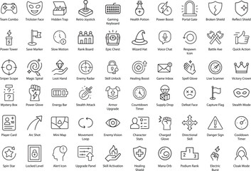 Game Icons Vector Set. Line Art Style. Isolated on White Background.