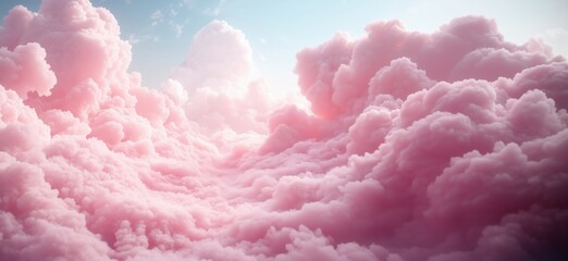 Fototapeta premium Dreamy Pink Clouds in Soft Pastel Sky with Gentle Light
