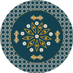 oriental mandala motif on blue, round blue motif, digital phulkari art motif, surface pattern