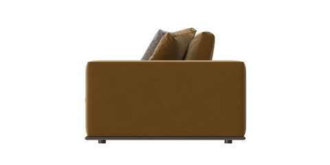 mustard double-seat lounge with pillows side view isolated.