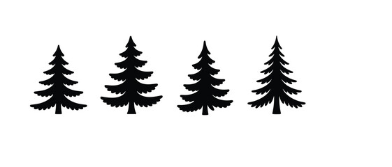 Naklejka premium Holiday Silhouettes: Black Christmas Tree Icon Set in Vector Style