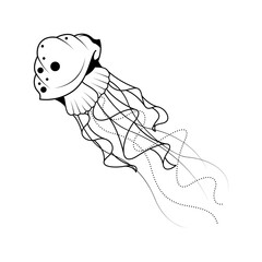 Abstract Black Simple Line Jellyfish Doodle Outline Element Vector Design Style Sketch Isolated On White Background Illustration Nature Ocean WIldlife