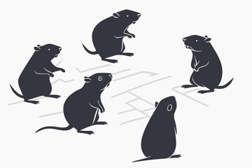 Obraz premium Group of stylized beaver silhouettes standing on a patterned light gray background
