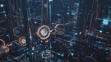 Futuristic central processor unit. Powerful Quantum CPU on PCB motherboard with data transfers atmosphere perfect for technology presentations gear on circuit board innovation - Powered by Adobe