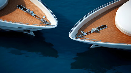 Two Modern Luxury Yachts In Blue Water