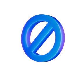 A glowing blue prohibition icon with a diagonal bar, symbolizing restriction. 3d illustration