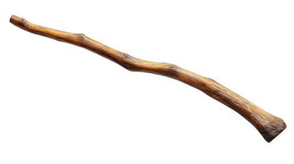 Natural wooden stick, isolated on a white background, perfect for crafts, decoration, or as a hiking accessory.