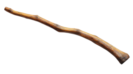Natural wooden stick, isolated on a white background, perfect for crafts, decoration, or as a hiking accessory.
