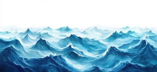 Obraz premium Vibrant blue ocean waves in watercolor style with soft gradients and textures