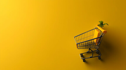 Empty Shopping Cart On Vivid Yellow Background