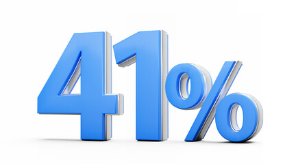 Vibrant Blue 41% Forty One Percent Sign With Metallic Gleam On White Background 3D Illustration