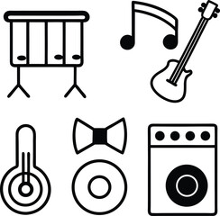 Musical Instruments and Accessories Line Art Illustration on White Background