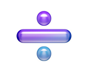 3D Glossy division symbol with a purple-blue gradient, soft reflections and depth. 3D Illustration