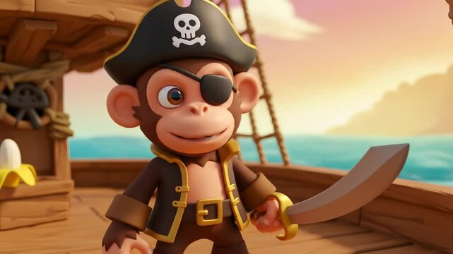 Monkey pirate character illustration