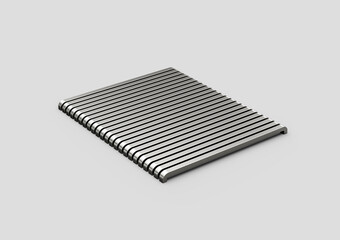A stacked formation of staple pins, creating a sleek and structured metallic surface. 3d...