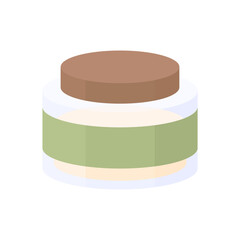 Body cream in a glass jar with a green label without a name. Self care cosmetics in beautiful packaging. White cream