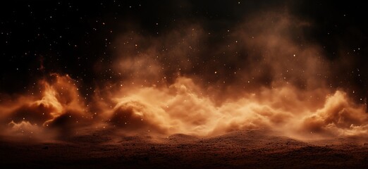 Dusty desert landscape with swirling particles and glowing light effects