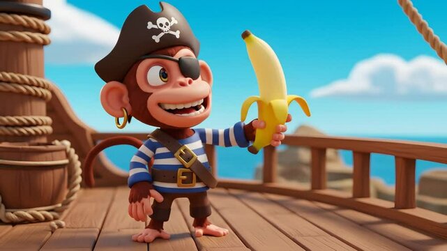 Cartoon monkey pirate banana