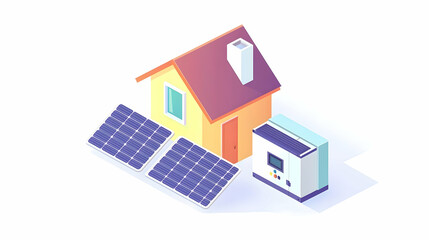 Isometric Illustration Of A House With Solar Panels And Generator