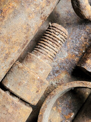 Rusty parts. Rusty spare parts background. Vintage background