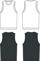 Black and White Color Tank tops Technical drawing fashion flat sketch vector illustration template front and back.